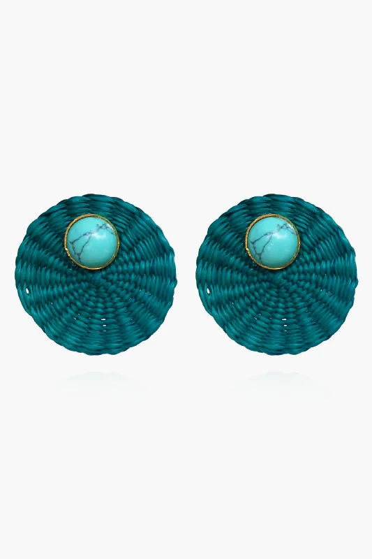 Blue Green Iraca Turquoise Studs