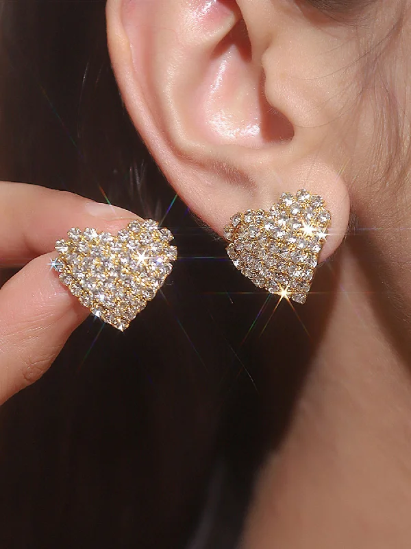 Versatile Rhinestone Heart Studs for Everyday Elegance