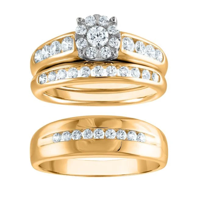 Timeless Beauty, Unbeatable Deals – Jewelry Sale On 1-1/4 CTW Diamond Halo Wedding Trio Set in 10KT White and Yellow Gold Timeless Beauty, Unbeatable Deals – Jewelry Sale On 1-1/4 CTW Diamond Halo Wedding Trio Set in 10KT White and Yellow Gold