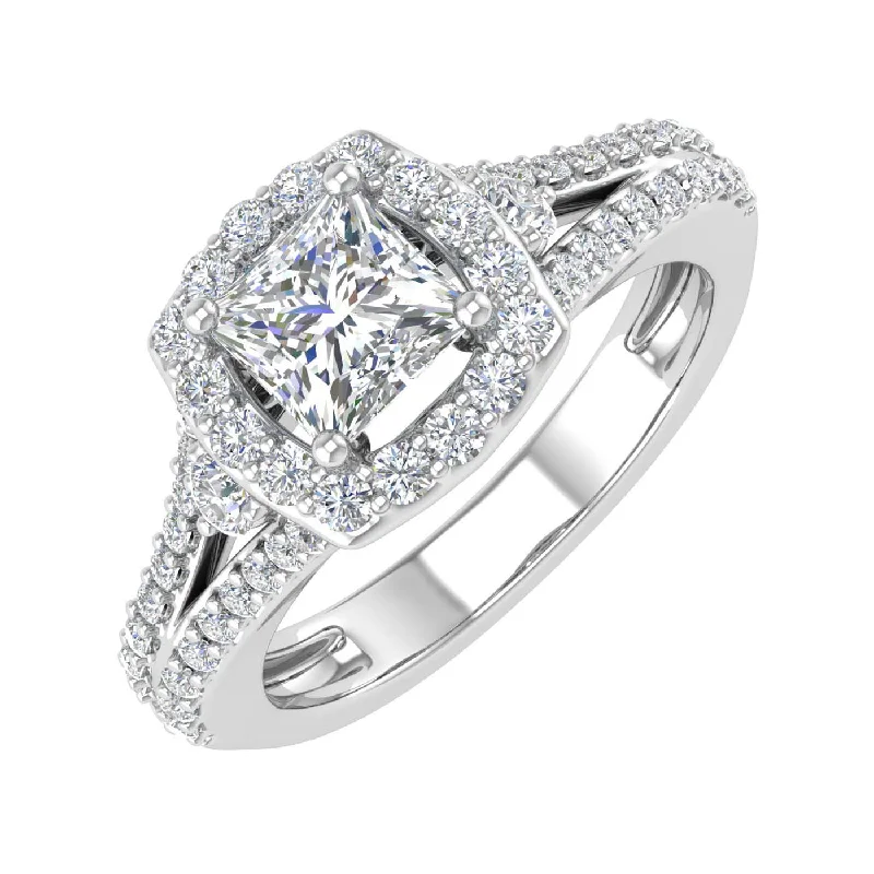 Limited-Stock Jewelry Sale – Once It's Gone, It's Gone 1.15 Carat Round and Princess Cut Diamond Halo Engagement Ring in Gold - IGI Certified Limited-Stock Jewelry Sale – Once It's Gone, It's Gone 1.15 Carat Round and Princess Cut Diamond Halo Engagement Ring in Gold - IGI Certified