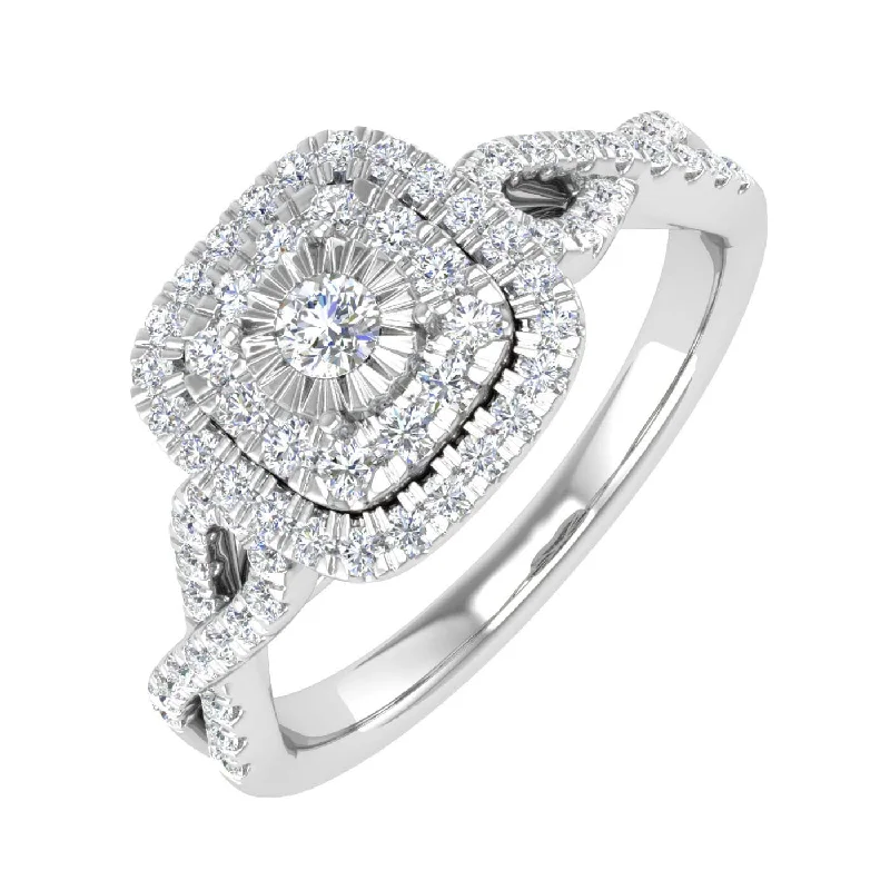 1/2 Carat Cushion cut Halo Diamond Engagement Ring in Gold - IGI Certified