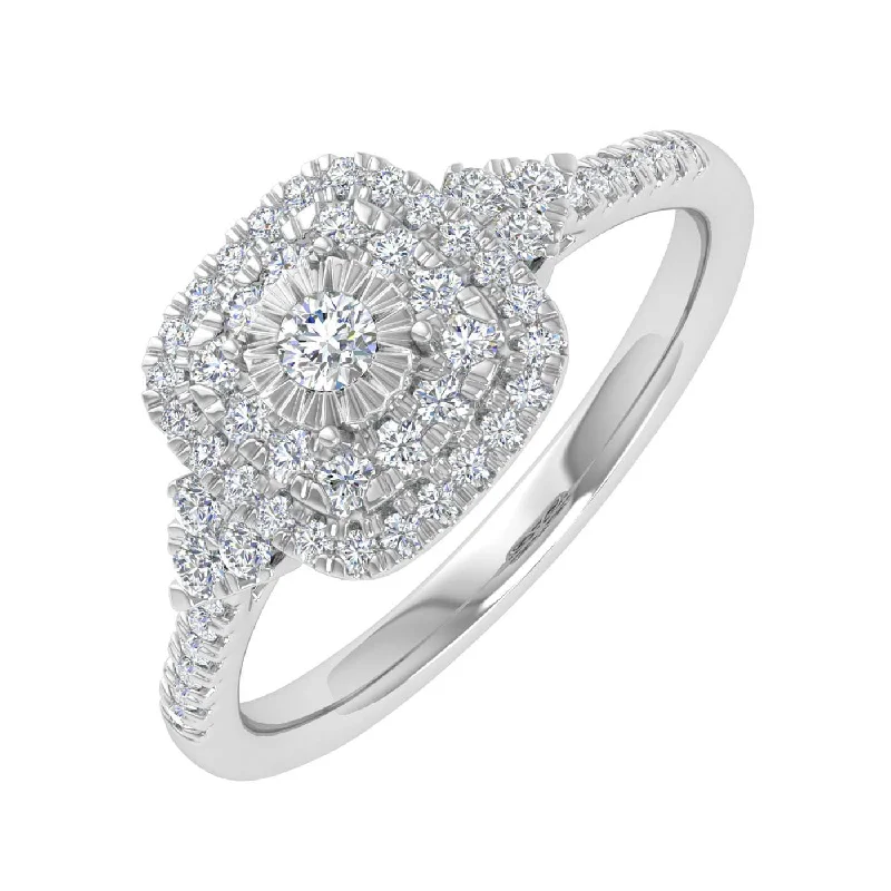 1/3 Carat Cushion cut Halo Diamond Engagement Ring in Gold - IGI Certified