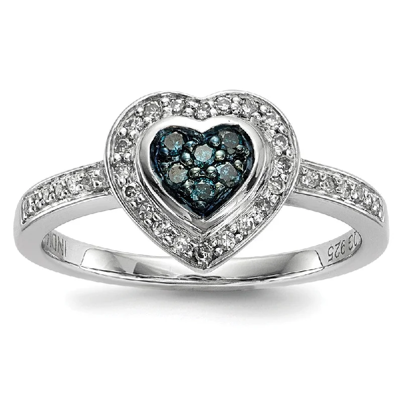 The Jewelry Sale You've Been Waiting For Is Here 1/4 Ctw Blue & White Diamond Small Heart Ring in Sterling Silver The Jewelry Sale You've Been Waiting For Is Here 1/4 Ctw Blue & White Diamond Small Heart Ring in Sterling Silver