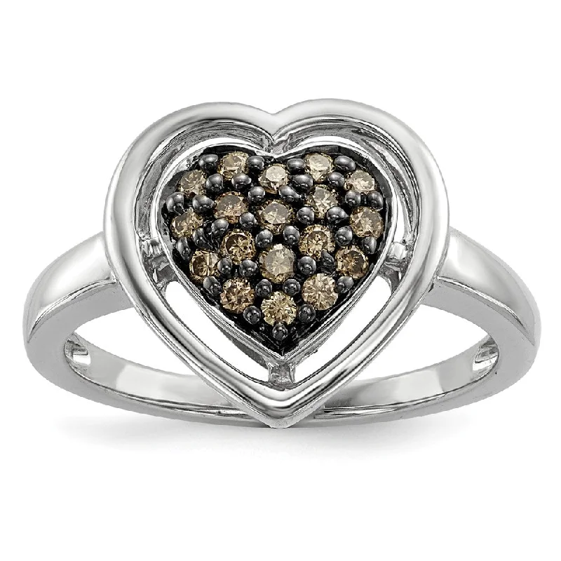Delicate Crystal Jewelry For Sophisticated Charm 1/4 Ctw Champagne Diamond 14mm Heart Sterling Silver Ring Delicate Crystal Jewelry For Sophisticated Charm 1/4 Ctw Champagne Diamond 14mm Heart Sterling Silver Ring