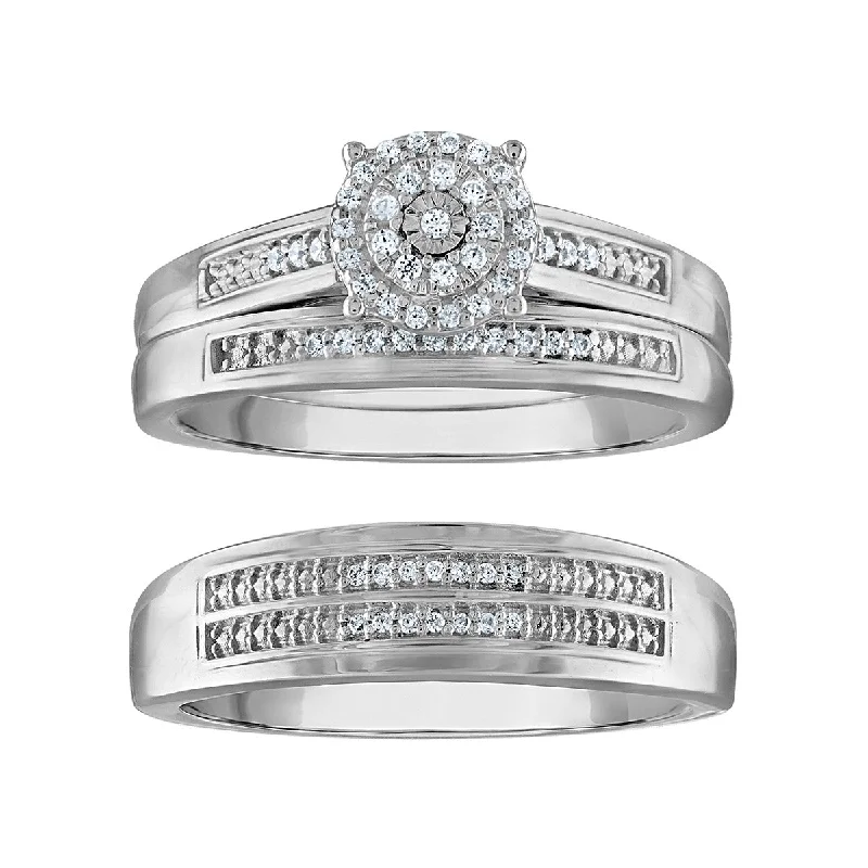 1/5 CTW Diamond Halo Wedding Trio Set in 10KT White Gold