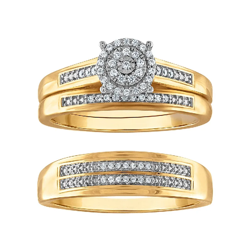Limited-Time Jewelry Sale – Don't Miss These Deals 1/5 CTW Diamond Halo Wedding Trio Set in 10KT Yellow Gold Limited-Time Jewelry Sale – Don't Miss These Deals 1/5 CTW Diamond Halo Wedding Trio Set in 10KT Yellow Gold