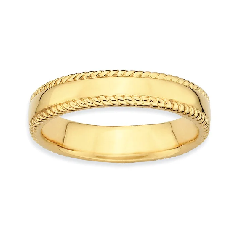 Timeless Jewelry At Special Discount Rates 14k Yellow Gold Plate Sterling Silver Stackable Rope Edged 4.25mm Band Timeless Jewelry At Special Discount Rates 14k Yellow Gold Plate Sterling Silver Stackable Rope Edged 4.25mm Band