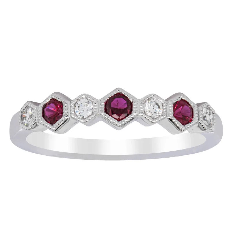 Timeless Elegance At Unbelievable Discounts 18ct White Gold Ruby & Diamond Deco Band Timeless Elegance At Unbelievable Discounts 18ct White Gold Ruby & Diamond Deco Band