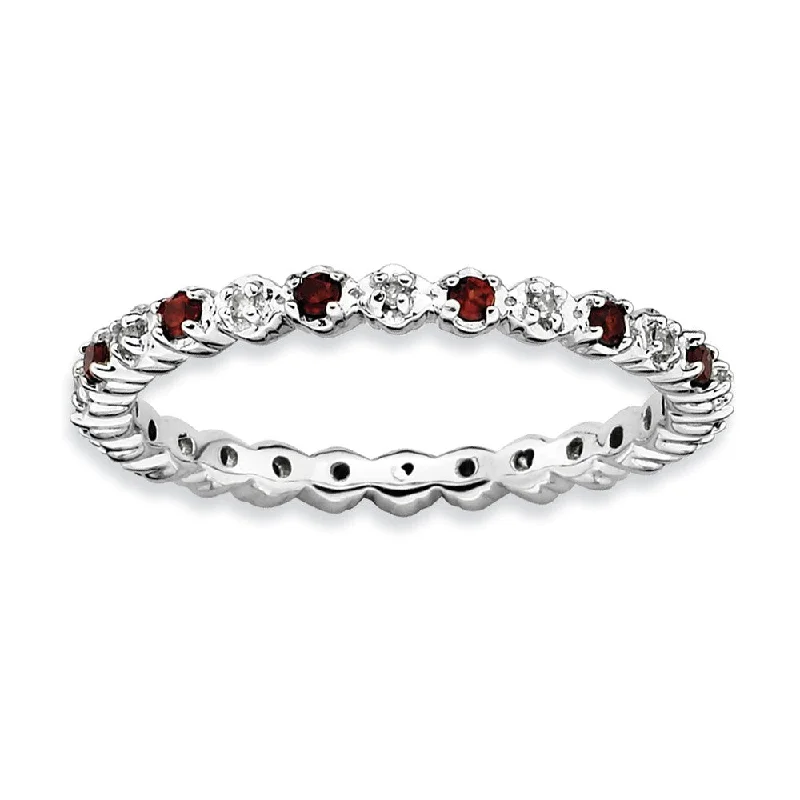 Elegant Jewelry Styles At Budget-Friendly Prices 2.25mm Sterling Silver, Garnet & .04 Ctw Diamond Stackable Band Elegant Jewelry Styles At Budget-Friendly Prices 2.25mm Sterling Silver, Garnet & .04 Ctw Diamond Stackable Band