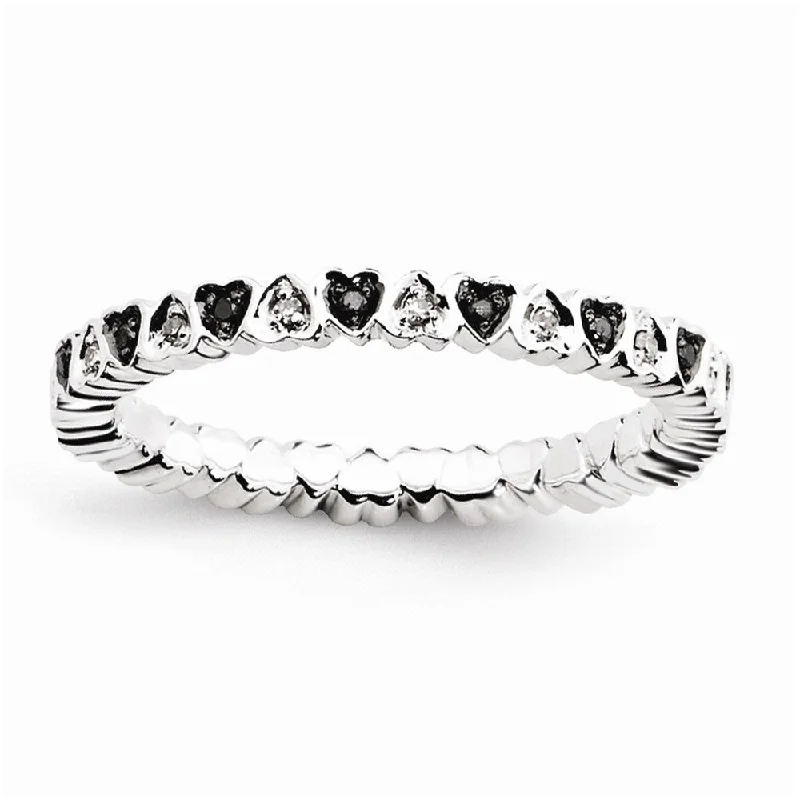 Breathtaking Jewelry At Limited-Time Savings 2.5mm Sterling Silver .12 Ctw Black & White Diamond Heart Stack Band Breathtaking Jewelry At Limited-Time Savings 2.5mm Sterling Silver .12 Ctw Black & White Diamond Heart Stack Band