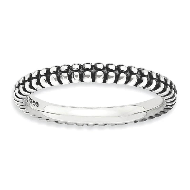 Discounted Jewelry For A Glamorous Look 2.5mm Sterling Silver Stackable Antiqued Side Bead Band