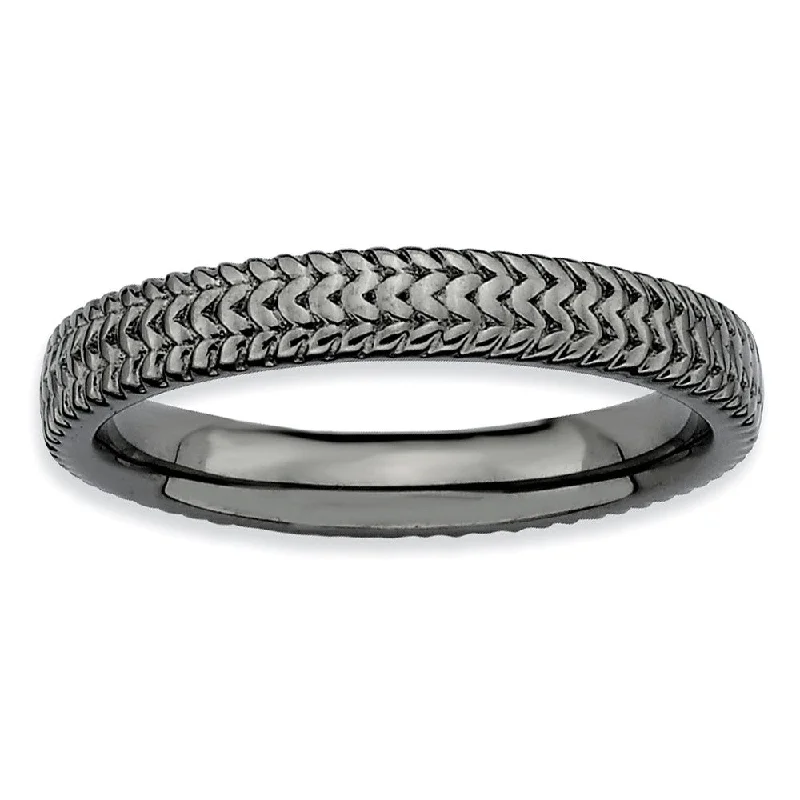Fashion-Forward Jewelry At Incredible Prices 3.25mm Stackable Black Plated Sterling Silver Finely Textured Band