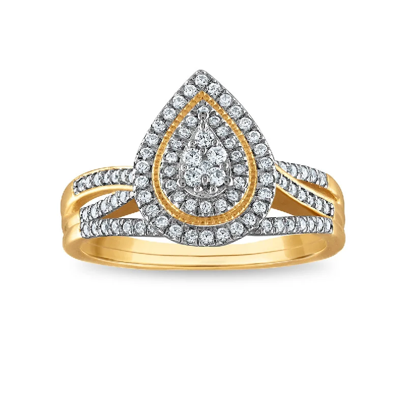 Your Dream Jewelry At Dream Prices 3/8 CTW Diamond Halo Cluster Pear Shaped Bridal Set in 10KT Yellow Gold Your Dream Jewelry At Dream Prices 3/8 CTW Diamond Halo Cluster Pear Shaped Bridal Set in 10KT Yellow Gold