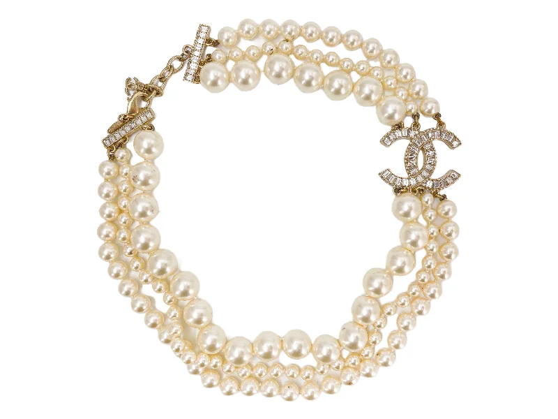 Buy More, Save More On Stunning Jewelry Pieces Chanel 14B Pearl and Baguette Crystal Triple Strand Choker Necklace Buy More, Save More On Stunning Jewelry Pieces Chanel 14B Pearl and Baguette Crystal Triple Strand Choker Necklace