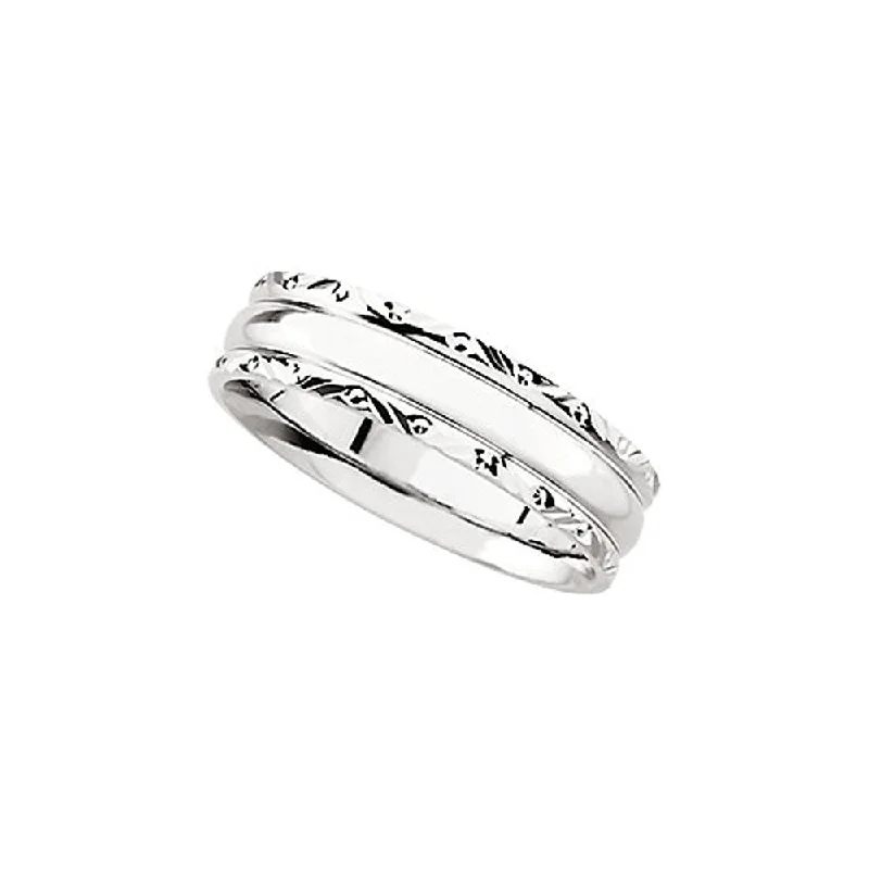 6mm Domed Carved Edge Comfort Fit Band in 14k White Gold