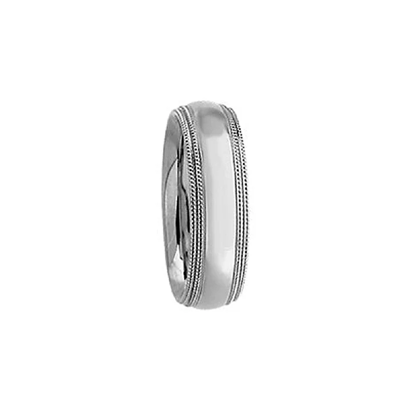 6mm Double Milgrain Comfort Fit Domed Band in 14k White Gold