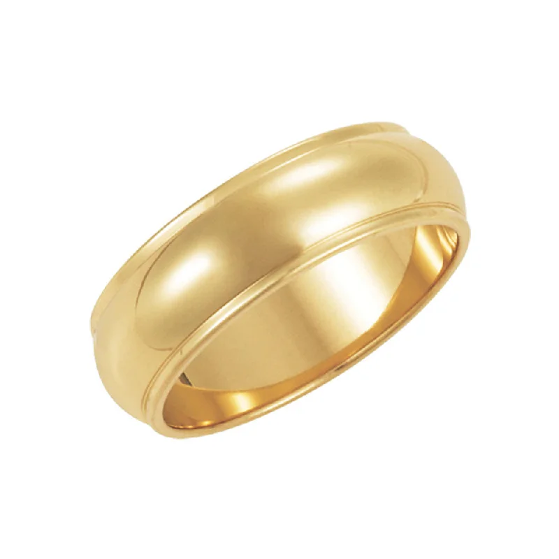 Timeless Jewelry At Special Discount Rates 6mm Half Round Ridged Edge Band in 14k Yellow Gold Timeless Jewelry At Special Discount Rates 6mm Half Round Ridged Edge Band in 14k Yellow Gold