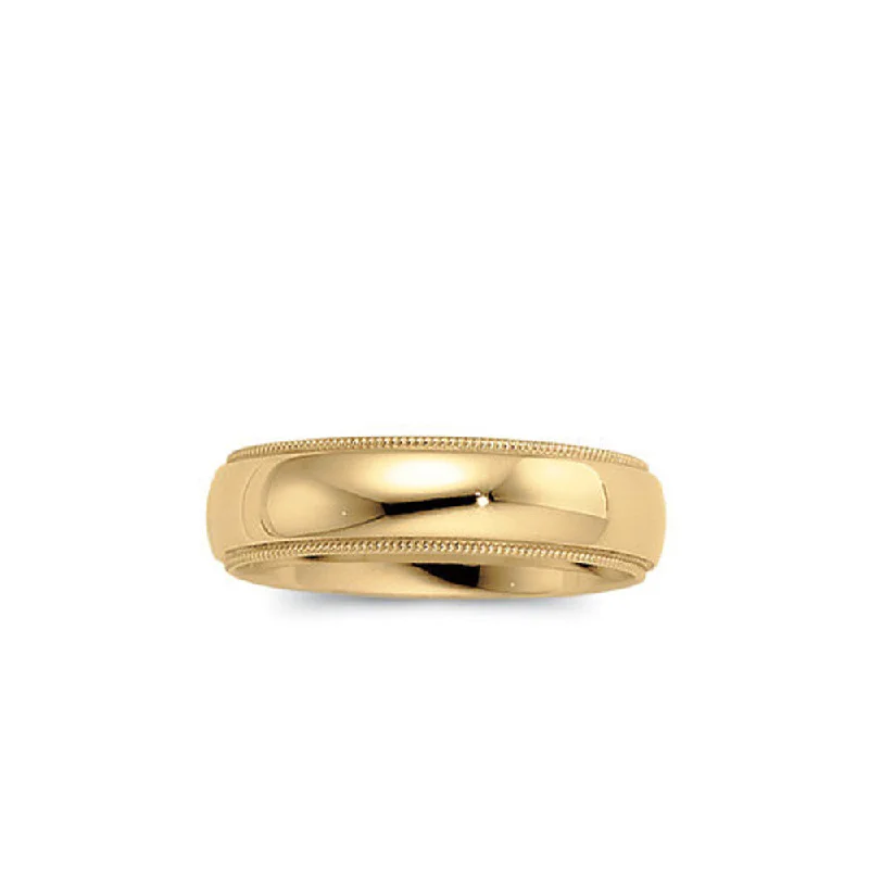 Get Ready To Sparkle – Special Jewelry Discounts 6mm Light Milgrain Edge Comfort Fit Domed Band in 14k Yellow Gold Get Ready To Sparkle – Special Jewelry Discounts 6mm Light Milgrain Edge Comfort Fit Domed Band in 14k Yellow Gold