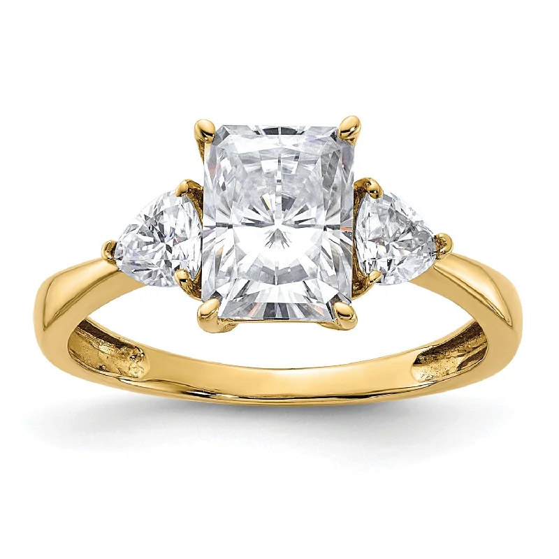 Luxury Jewelry At Unbeatable Discounts 8X6MM Princess Cut Moissanite and Moissanite Three Stone Ring in 14KT Yellow Gold; Size 7 Luxury Jewelry At Unbeatable Discounts 8X6MM Princess Cut Moissanite and Moissanite Three Stone Ring in 14KT Yellow Gold; Size 7