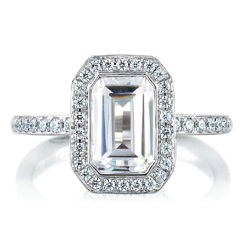 Timeless Jewelry At Special Discount Rates A.Jaffe Three Level Emerald Diamond Halo Engagement Ring MES493/213 Timeless Jewelry At Special Discount Rates A.Jaffe Three Level Emerald Diamond Halo Engagement Ring MES493/213