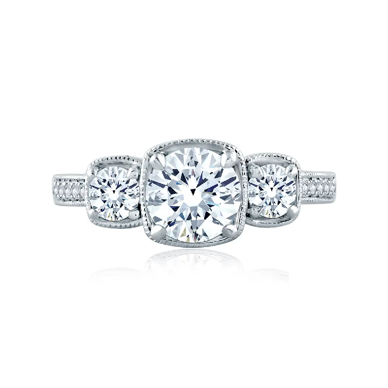 Get Ready To Sparkle – Special Jewelry Discounts A.Jaffe Three Stone Modern Vintage Diamond Quilted Engagement Ring ME2109Q/145 Get Ready To Sparkle – Special Jewelry Discounts A.Jaffe Three Stone Modern Vintage Diamond Quilted Engagement Ring ME2109Q/145