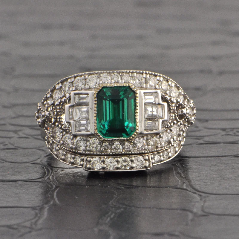 Get The Best Deals On Timeless Jewelry Pieces Art Deco Inspired Emerald and Diamond Ring & Band in 18k White Gold Get The Best Deals On Timeless Jewelry Pieces Art Deco Inspired Emerald and Diamond Ring & Band in 18k White Gold