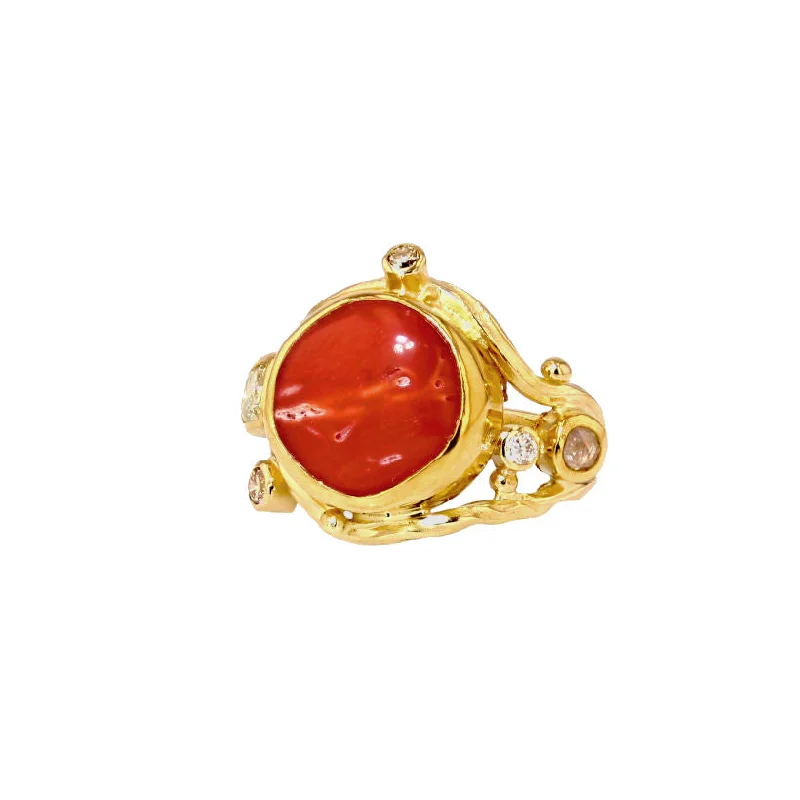 Affordable Glamour – Must-Have Jewelry At Special Rates Double Seafire 18K & 22K Gold Ring w. Diamonds & Coral Affordable Glamour – Must-Have Jewelry At Special Rates Double Seafire 18K & 22K Gold Ring w. Diamonds & Coral