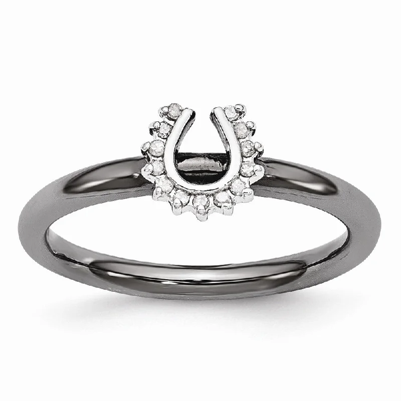 Versatile Layering Jewelry For Effortless Chic Black Plated Sterling Silver .07 Ctw Diamond 7mm Horseshoe Stack Ring Versatile Layering Jewelry For Effortless Chic Black Plated Sterling Silver .07 Ctw Diamond 7mm Horseshoe Stack Ring