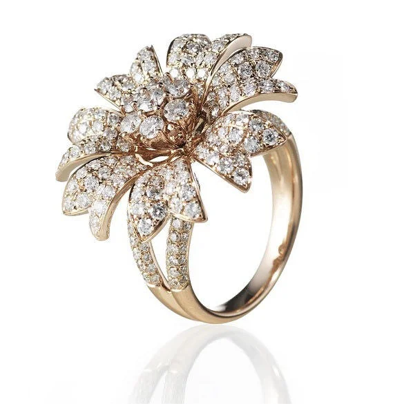 Get The Sparkle You Love At Prices You Adore Large Flower 18K Gold, Rosegold or Whitegold Ring w. Diamonds Get The Sparkle You Love At Prices You Adore Large Flower 18K Gold, Rosegold or Whitegold Ring w. Diamonds