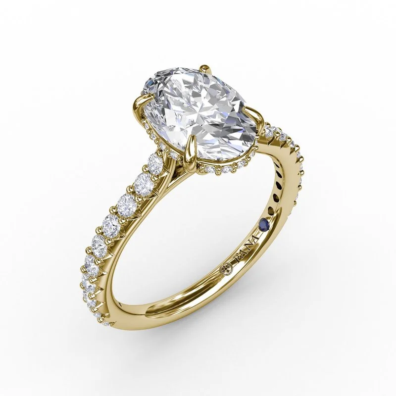 Classic Oval Diamond Solitaire Engagement Ring With Hidden Pavé Halo