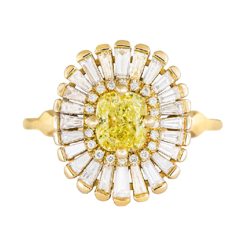 Huge Markdowns On Premium Jewelry Styles Daisy Engagement Ring - Fancy Yellow Diamond and Baguette Diamond Ring Huge Markdowns On Premium Jewelry Styles Daisy Engagement Ring - Fancy Yellow Diamond and Baguette Diamond Ring