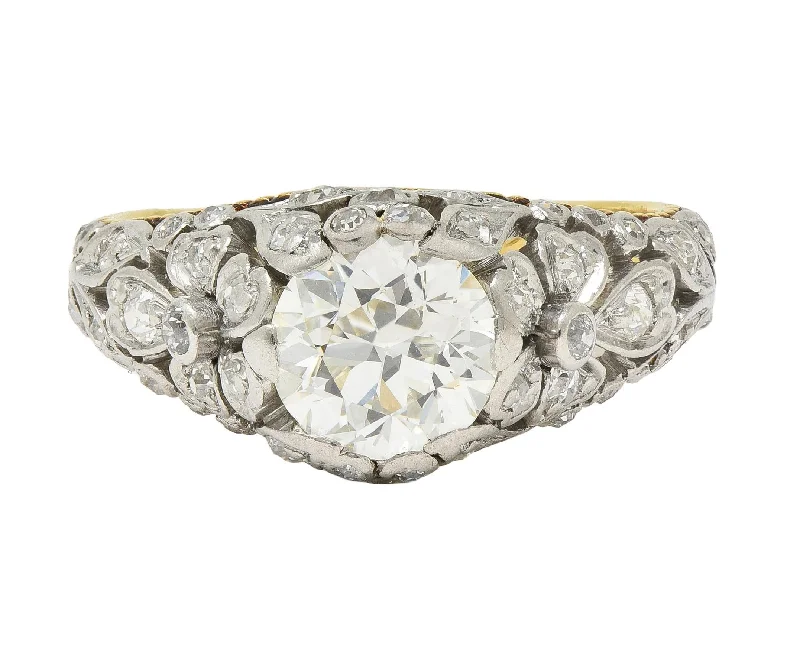 Affordable Luxury Jewelry For Every Occasion Edwardian 1908 1.74 CTW Diamond Platinum 18 Karat Gold Antique Floral Engagement Ring Affordable Luxury Jewelry For Every Occasion Edwardian 1908 1.74 CTW Diamond Platinum 18 Karat Gold Antique Floral Engagement Ring