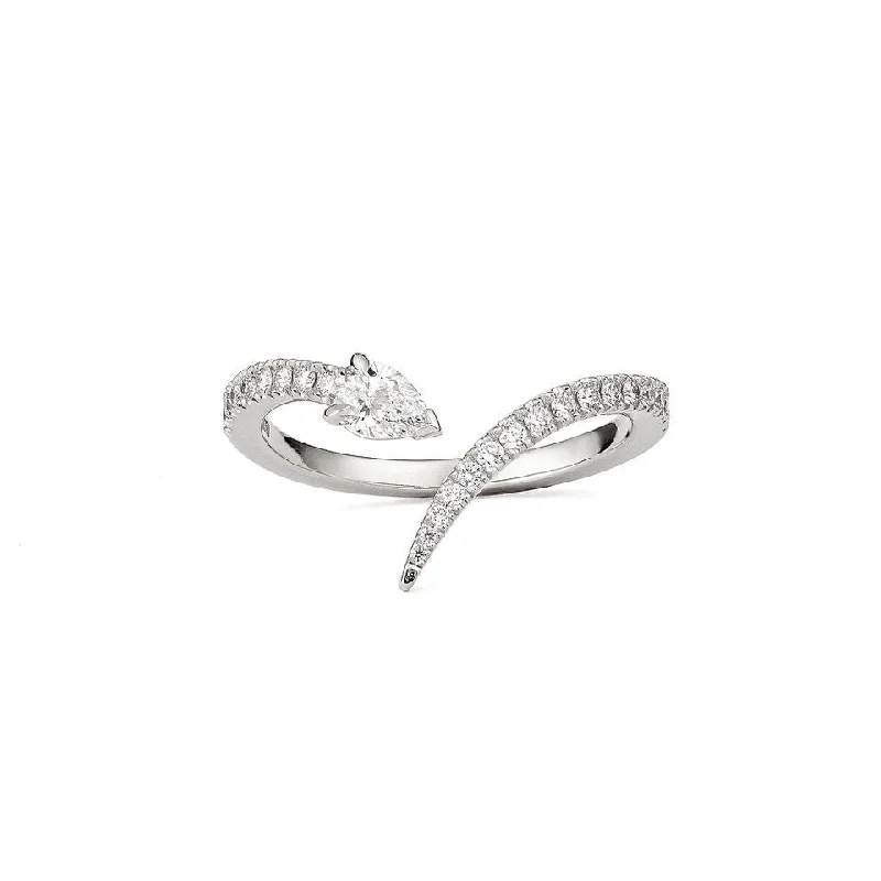 Drop Swirl 18K Whitegold Ring w. Diamonds