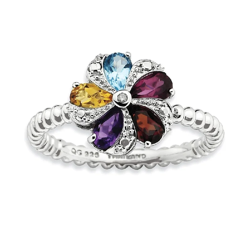 Special Jewelry Deals – Upgrade Your Collection Gemstone, 1pt Diamond & Sterling Silver Stackable 11mm Flower Ring Special Jewelry Deals – Upgrade Your Collection Gemstone, 1pt Diamond & Sterling Silver Stackable 11mm Flower Ring