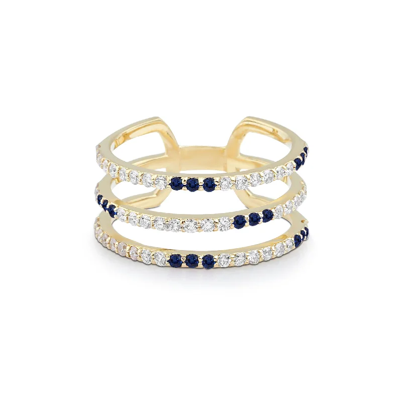 Limited-Stock Jewelry Sale – Shop Before It's Gone Artisia Triple Bar 18K Gold Ring w. Diamonds & Sapphire Limited-Stock Jewelry Sale – Shop Before It's Gone Artisia Triple Bar 18K Gold Ring w. Diamonds & Sapphire