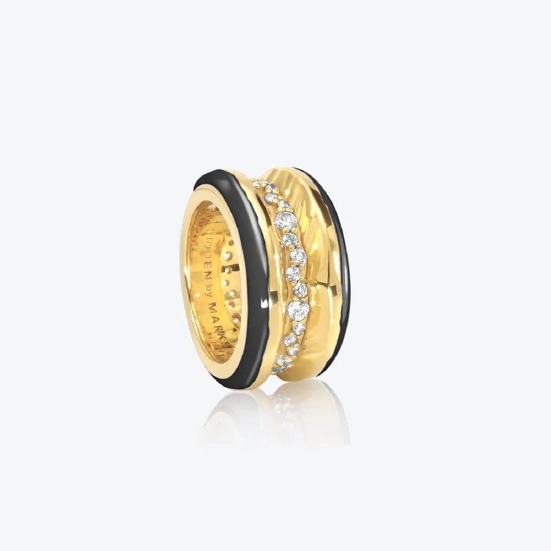 Antarctica Ice 18K Gold Ring w. Lab-Grown Diamonds & Black enamel