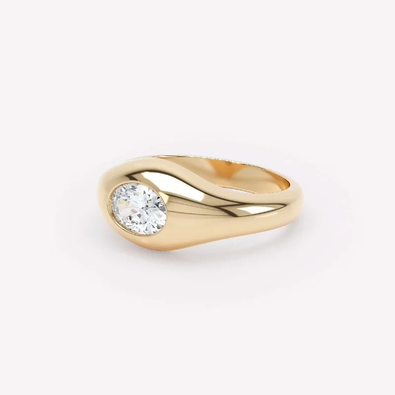 Big Savings On Your Favorite Jewelry Pieces Curve Signet 18K Gold Ring w. Diamond