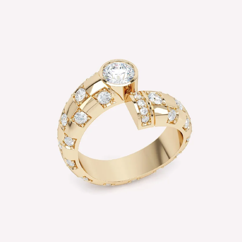 Toi et Moi Checkerboard 18K Gold Ring w. Lab-Grown Diamonds