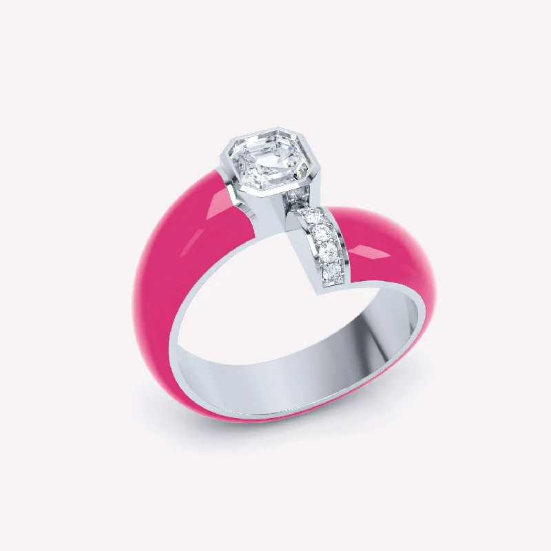 Toi et Moi Pink Asscher 18K Whitegold Ring w. Lab-Grown Diamonds