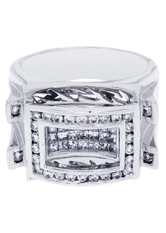 Affordable Gold-Plated Jewelry For Modern Fashion White Gold Mens Diamond Ring| 1.35 Carats| 16.56 Grams