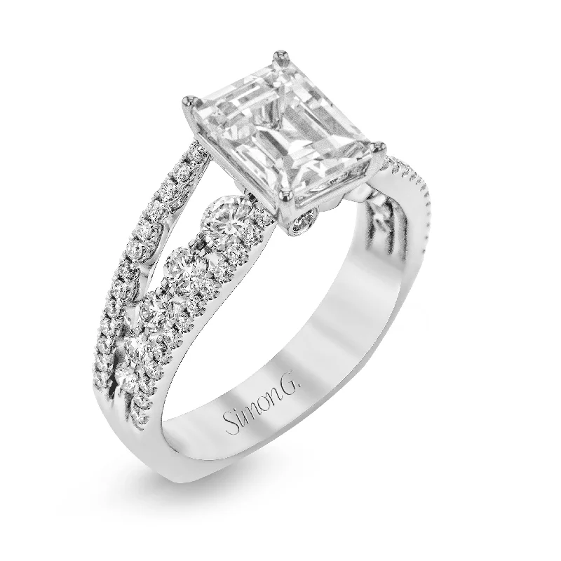 Customized Silver Jewelry For Unique Style Emerald-Cut Split-Shank Engagement Ring In 18k Gold With Diamonds Customized Silver Jewelry For Unique Style Emerald-Cut Split-Shank Engagement Ring In 18k Gold With Diamonds