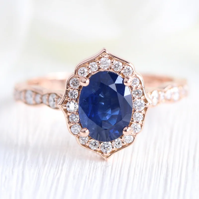 Shop Fine Jewelry With Amazing Deals Vintage Floral Natural Sapphire Ring w/ Diamonds in the Scalloped Band Shop Fine Jewelry With Amazing Deals Vintage Floral Natural Sapphire Ring w/ Diamonds in the Scalloped Band