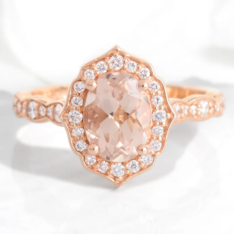 Elegant Jewelry At Unbeatable Offers – Shop Before It's Gone Oval Morganite and Diamond Ring in Vintage Floral Scalloped Band Elegant Jewelry At Unbeatable Offers – Shop Before It's Gone Oval Morganite and Diamond Ring in Vintage Floral Scalloped Band