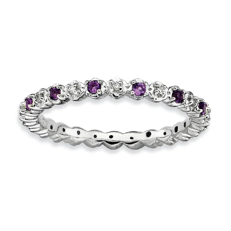 Handcrafted Beauty At Affordable Prices Rhodium Plate Sterling Silver Stackable Amethyst .04 Ctw Diamond Band Handcrafted Beauty At Affordable Prices Rhodium Plate Sterling Silver Stackable Amethyst .04 Ctw Diamond Band