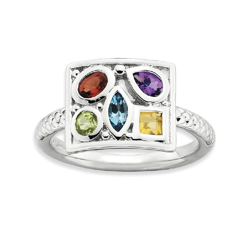 Chic And Stylish Jewelry At Exclusive Prices Rhodium Plated Sterling Silver & Gemstone Stackable 10mm Collage Ring Chic And Stylish Jewelry At Exclusive Prices Rhodium Plated Sterling Silver & Gemstone Stackable 10mm Collage Ring