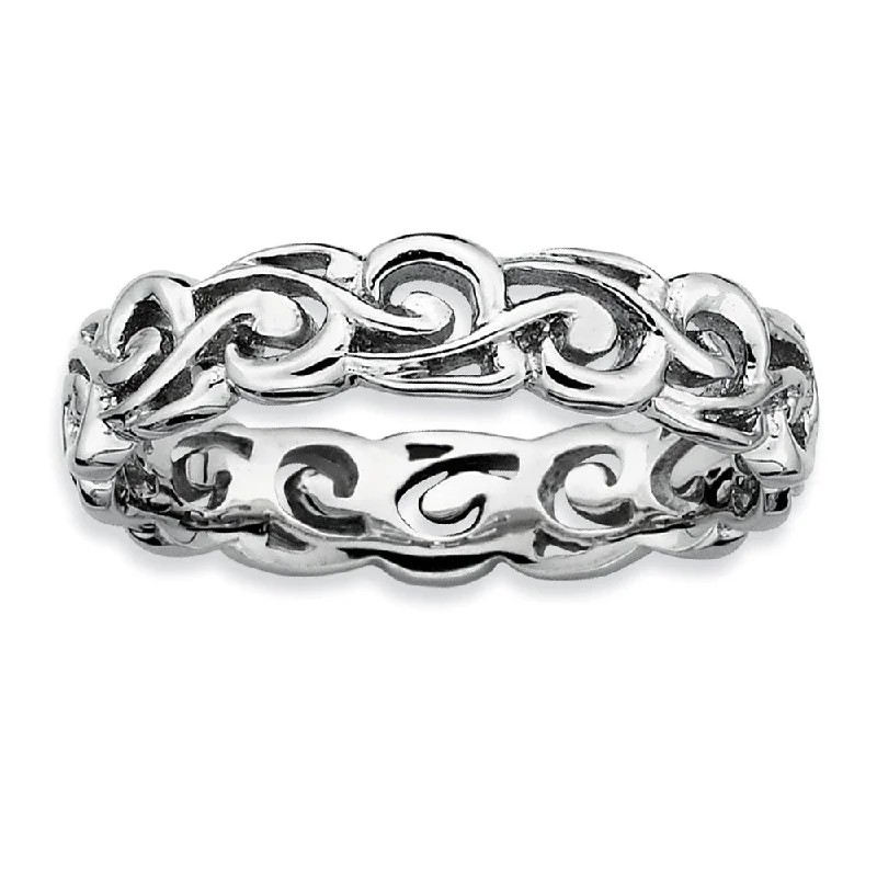 Breathtaking Jewelry, Breathtaking Prices Rhodium Plated Sterling Silver Stackable Ornate 4.5mm Band Breathtaking Jewelry, Breathtaking Prices Rhodium Plated Sterling Silver Stackable Ornate 4.5mm Band