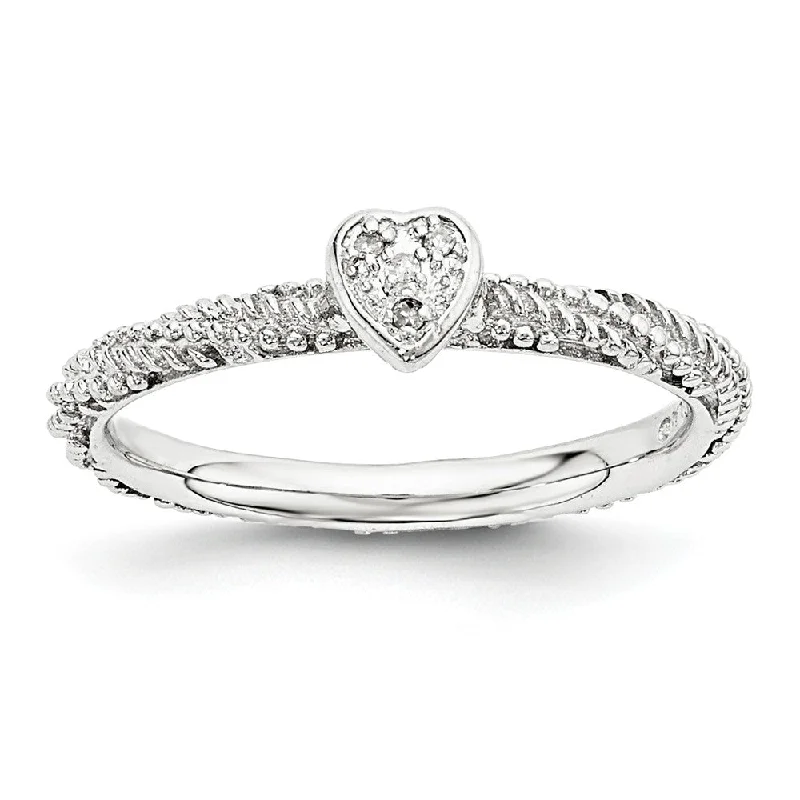 Shine Bright With Our Special Jewelry Promotions Rhodium Sterling Silver .02 Ctw I3 H-I Diamond 5mm Heart Stack Ring Shine Bright With Our Special Jewelry Promotions Rhodium Sterling Silver .02 Ctw I3 H-I Diamond 5mm Heart Stack Ring