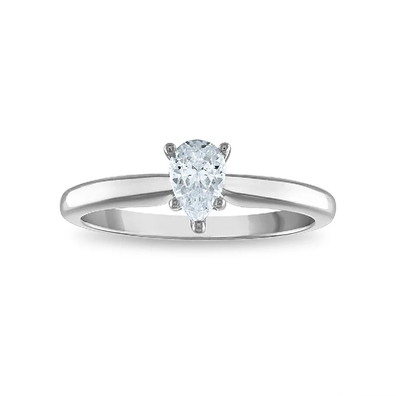 Signature Certificate EcoLove 1/2 CTW Pear Diamond Solitaire Engagement Ring in 14KT White Gold