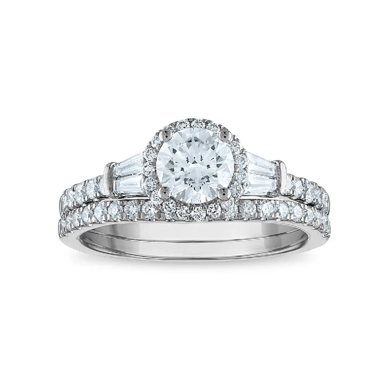 Signature EcoLove 1 1/2 CTW Lab Grown Diamond Halo Bridal Set Ring in 14KT White Gold