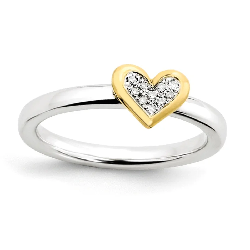 Jewelry Clearance Event – Stock Up Before It's Over Sterling Silver .04 Ctw Diamond & 14k Vermeil 8mm Heart Stack Ring